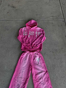 2026 Trending Custom French Terry Distressed <b>Embroidery</b> Tracksuit Sun Faded Flared Fit Puff Print 500GSM Mens <b>Set</b> - Product Image 6