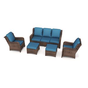 Set di Mobili da Giardino in Rattan a 3 Posti con 2 Sedie Singole e 2 Pouf per Conversazione su Prato o Balcone - Product Image 2