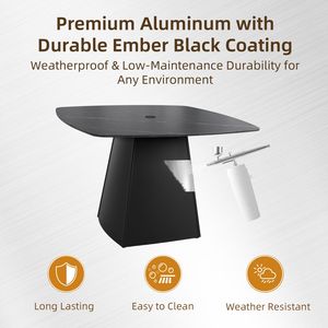 Mesa de Comedor Moderna con Base de Pedestal y Tapa de Piedra Sinterizada Negra de 44 Pulgadas, Muebles de Patio para Exteriores con Base de Aluminio en Forma de Pirámide - Product Image 3
