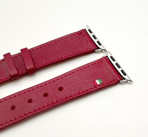 Bracelet de montre Apple en cuir italien tanné végétal de luxe Castello de haute qualité, doublure en polyester bordeaux, portefeuilles faits à la main - Product Image 4