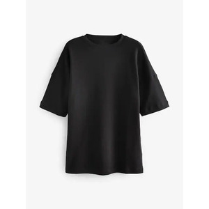Women's Black <b>Oversized</b> <b>T</b>-<b>Shirt</b> 100% Cotton Three Quarter Sleeve <b>V</b>-<b>neck</b> Drop Shoulder Loose Fit Solid Color Breathable Knitted - Product Image 2
