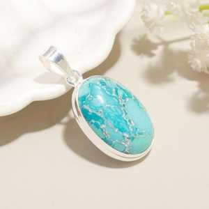 Pendentif Charme Cabochon Turquoise Vintage en Argent Sterling 925 avec Placage Argent/Or pour Hommes et Femmes, Bijoux de Fiançailles - Product Image 4