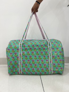 Soft Durable Cotton Quilted Duffle Bag For Women, Indian Hand-block Luxury Weekender, Lightweight Travel <b>Large</b> <b>Backpack</b> For Her - Product Image 1