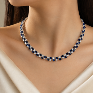 925 Sterling Silver Blue Gemstone Pear Cut Wedding <b>Moissanite</b> Diamond Necklace <b>Jewelry</b> - Product Image 1