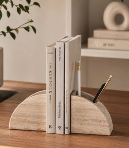 ที่วางหนังสือไม้ดีไซน์ครึ่งวงกลมพร้อมที่ใส่ปากกา สำหรับตกแต่งโต๊ะทำงานที่บ้านหรือออฟฟิศ ราคาสุดคุ้ม กำลังเป็นที่นิยม - Product Image 4