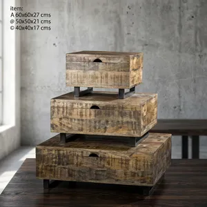 Reclaimed Wooden Iron Chest Box Set Big Medium Small Rustic Storage <b>Trunks</b> <b>Vintage</b> Industrial Furniture - Product Image 6