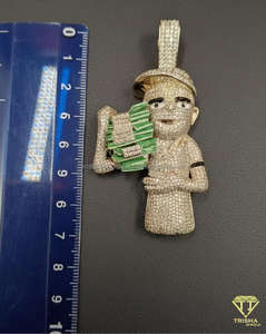 Pendentif Money Stack entièrement serti de diamants Moissanite étincelants en argent 925 - Product Image 4