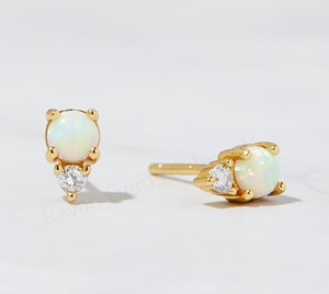 Best Selling Ethiopian Opal Rhodium Plated 925 <b>Silver</b> 5mm Prong Set Pave CZ Minimalist Designer <b>Stud</b> Earrings Fine Jewelry Gift - Product Image 1