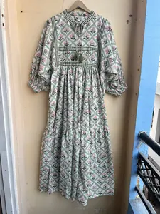 Vestido Floral bohemio de talla grande, Maxi de verano para mujer, estampado de bloques de algodón, técnicas bordadas Hippie, borla, moda Floral informal - Product Image 6