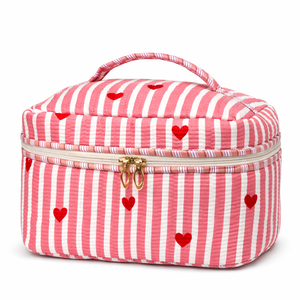 Sac de voyage vintage en coton imprimé cœurs couleur pêche, étanche, avec fermeture éclair, écologique, résistant à l'eau, durable, à porter à la main - Product Image 1