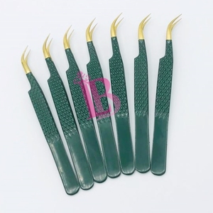 Pinzas de Acero Inoxidable con Punta Dorada para Extensión de Pestañas, Color Verde Sostenible, Última Tendencia, Nueva Llegada, Mega Volumen, Pestañas de Visón - Product Image 6