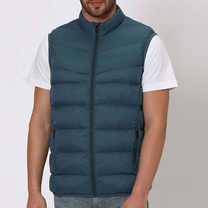 Veste matelassée bleue pour homme, sans manches, à capuche, fermeture éclair, coupe-vent, vêtement décontracté d'hiver, 100% polyester, couleur unie, teint en pièce - Product Image 2