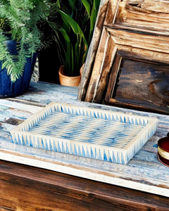 Rectangular Blue Handmade Eco-friendly Commercial Grade Serving <b>Tray</b> Made of Mother-of-pearl Inlay for <b>Tea</b> Sets. - Product Image 1