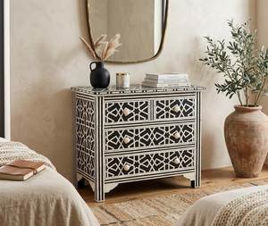 Best Quality Bone Inlay White & Light Green <b>6</b> <b>Drawer</b> Bone Inlay Dresser and Chest of <b>Drawer</b> Living Room Decoration Made in India - Product Image 1