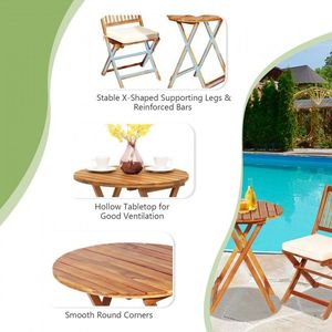 Ensemble de 3 chaises de bistrot en bois confortables et rembourrées pour vos besoins en mobilier de patio - Product Image 6