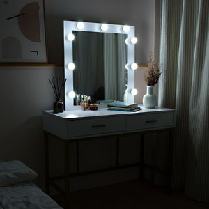 Toeletta in Stile Europeo con Luci LED Dimmerabili, 2 Cassetti e Sgabello Imbottito per Camera da Letto - Product Image 5
