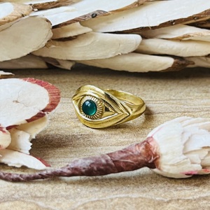 Evil Eye Green Onyx Gemstone <b>Ring</b> Vintage Boho <b>Statement</b> 18K Gold Plated Brass Women's Wedding <b>Ring</b> - Product Image 5