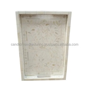 Bandeja Rectangular de Madera Hecha a Mano con Diseño de Mosaico de Conchas y Patrón Floral, Moderna, Multifuncional, Decorativa, Regalo de Boda - Product Image 2