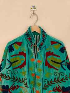 เสื้อแจ็คเก็ตทำมือสไตล์ฮิปปี้สำหรับงานปาร์ตี้ฤดูหนาวแบบยูนิเซ็กส์  ผ้ากำมะหยี่อินเดียปักลายซูซานี  แบบสองด้านใส่ได้  รักษ์โลก ระบายอากาศได้ดี  แบบสั้น - Product Image 2