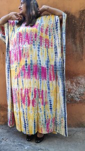 Beautiful Elegant Handmade Indian Tie Dye <b>Kaftan</b> Plus Size <b>Summer</b> Women Three Quarter Sleeve Casual Dress Slit ODM - Product Image 2