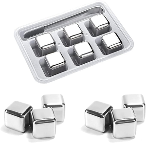 Juego de 6 Piedras de Whisky Reutilizables de Acero Inoxidable con Caja de Plástico, Cubitos de Hielo Metálicos para Whisky, Cócteles, Bar, Regalo - Product Image 1