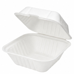 6 Inch Bagasse Clamshell Burger Box Compostable Biodegradable Disposable Sugarcane Fiber Food <b>Container</b> Home <b>Takeaway</b> - Product Image 1