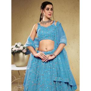 Hermosas Lentejuelas Azul Cielo Georgette Lehenga Choli Con Dupatta - Product Image 4
