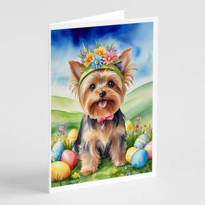 Yorkshire Terrier Easter Egg Hunt Whimsical A7 Tamaño 5x7 Tarjetas de notas en blanco Paquete 8 Tarjetas de felicitación con sobres - Product Image 1