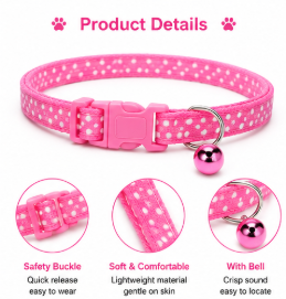 Dotted Cat <b>Collar</b> OEM ODM Custom Logo Adjustable Printed Kitten <b>Collar</b> with Bell Direct Manufacturer - Product Image 2