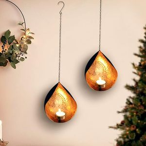 Handmade Hammered Copper Teardrop Hanging <b>Tea</b> Light Candle Holder Set of 2 Decorative Wall Hanging Lantern for Home Decor - Product Image 5