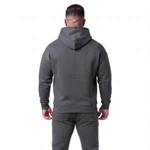 เสื้อฮู้ดซิปสีเทาชาร์โคล เสื้อฮู้ดลำลองผู้ชายแบบเรียบง่าย เสื้อฮู้ดแขนยาวแบบซิปเต็มตัว เสื้อฮู้ดซับในขนแกะแบบซิป - Product Image 6