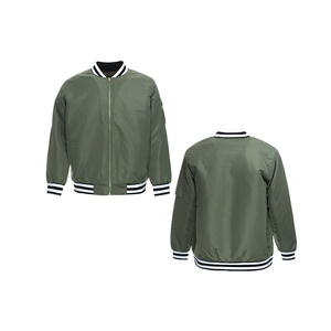Blouson bomber vert olive pour homme, fermeture éclair décontractée, col rabattable, matière polyester, vêtement d'automne - Product Image 3
