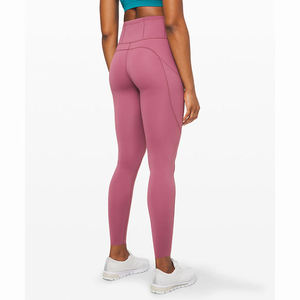 Wholesale High Waist Full Length Yoga <b>Leggings</b> Solid Color Seamless Four-Way Stretch Heat Transfer Logo <b>Pink</b> - Product Image 5