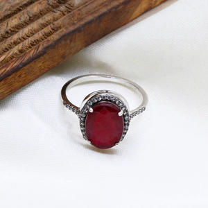 Piedra preciosa de rubí natural hecha a mano con anillo de boda de circón cúbico para mujer, joyería fina de Plata de Ley 925, regalos al por mayor - Product Image 3