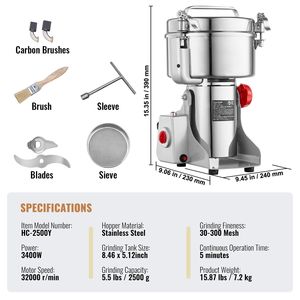 Macinino Elettrico per Spezie ad Alta Velocità 2500g, Polverizzatore Commerciale in Acciaio Inox 3400W - Product Image 4