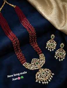 Wholesale High Quality Vintage Brass Gold Plated Crystal Women's Wedding Bridal Jewelry <b>Set</b> Long Mala Necklace Earrings Third - Product Image 1