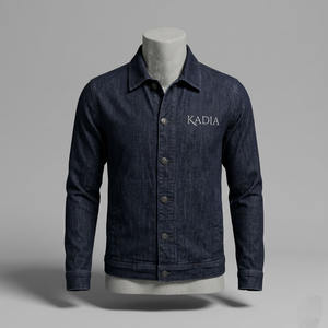 2026 New Arrival KADIA Branded Men Denim Jacket Slim Fit Cotton Fabric <b>Black</b> Lining Open Front Custom Embroidery Jean Coat - Product Image 1