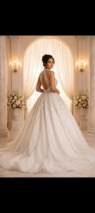 Elegante Vestido de Novia Vintage de Satén con Cuentas, Corte en A, Escote sin Tirantes, Largo hasta el Suelo, Tul, Cintura Natural, Bordado de Cristales - Product Image 2