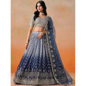 <b>Plus</b> <b>Size</b> Precious Blue <b>Sequins</b> Georgette Party Wear Lehenga Choli - Product Image 3