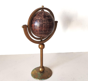 Globe de style antique avec double anneau méridien, finition bronze, support, carte du monde vintage, décoration de bureau d'étude - Product Image 6