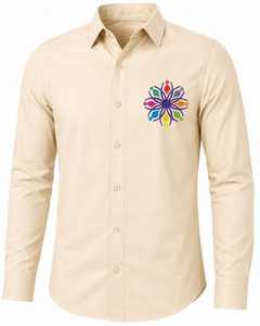 Camisa de Vestir de Punto Casual de Algodón Beige Premium para Hombre, Transpirable, Bordada, con Logotipo Personalizado, Manga Larga, Talla XL - Product Image 1