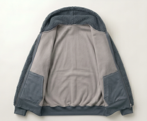 <b>Men's</b> Dark Grey <b>Fleece</b> Hooded <b>Jacket</b> Zipper Closure Casual Winter Wear Thick <b>Sherpa</b> Lining Regular Fit - Product Image 3