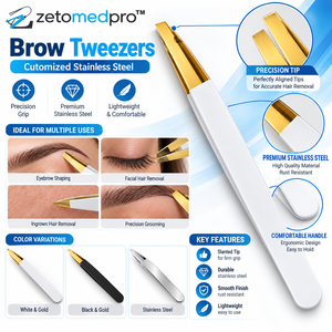 Pinzas de Cejas de Acero Inoxidable Personalizadas, Herramienta de Belleza para Depilación de Cejas de Precisión ZETOMEDPRO - Product Image 2