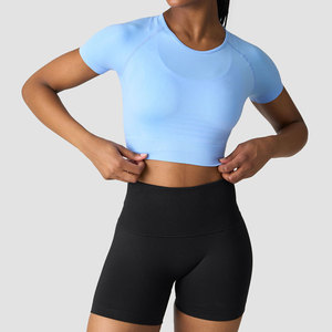 Camiseta Deportiva Ligera de 180 Gsm, Personalizada, Lisa, de Alta Elasticidad, con Cuello Redondo, Diseño Crop Top, Ropa Deportiva para Mujer, Ropa de Gimnasio - Product Image 1