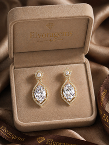 ELVORA GEMS Boucles d'oreilles pendantes classiques pour femme, en forme de goutte d'eau, serties de diamants ovales, plaqué or massif 18 carats, bijoux de mariage - Product Image 6