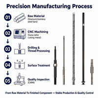 Tige filetée de précision en acier inoxydable, usinée sur mesure par CNC suisse, micro-usinage, fabrication OEM sous contrat