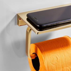 Brass Bathroom Toilet Paper Holder Superior Hotel Style Toilet Roll Holder with Mobile Phone Storage Polished Gold - Product Image 6