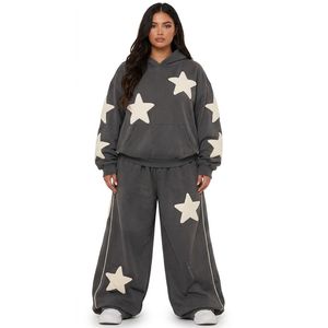 White <b>Blue</b> Oversized Drop Shoulder <b>Women</b> Cotton <b>Fleece</b> Sweatsuit Heavyweight Loose Winter Casual Fit Tracksuits - Product Image 5