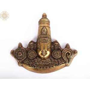 Colgante de pared Lord Venkateshvara de 9 pulgadas hecho a mano en latón hecho en India para regalar - Product Image 1