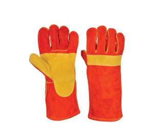 Extra Long Leather Welding <b>Gloves</b> Red Yellow Fleece Lined Molten Metal Splash Test <b>Type</b> B TIG/MIG Use Straight Thumb - Product Image 1
